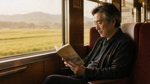 Reader on a regional train, countryside view — Heracles Editions, Foreign Rights